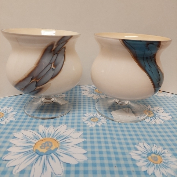 Zorza Hand-blown Opaque & Blue Art Glass Tealight/Bud Holders - Picture 2 of 11